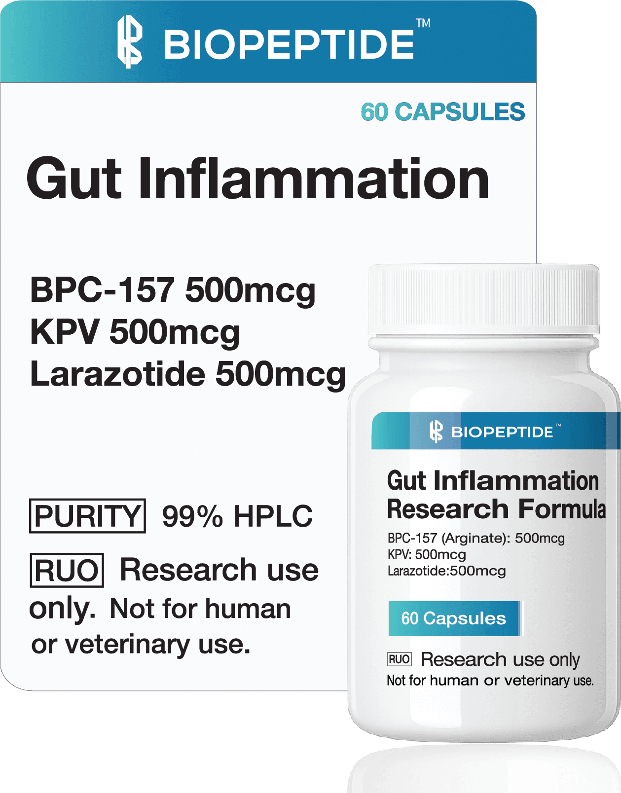 Gut Inflammation (60 Capsules) (Stable BPC-157 Arginate, KPV, Larazotide)