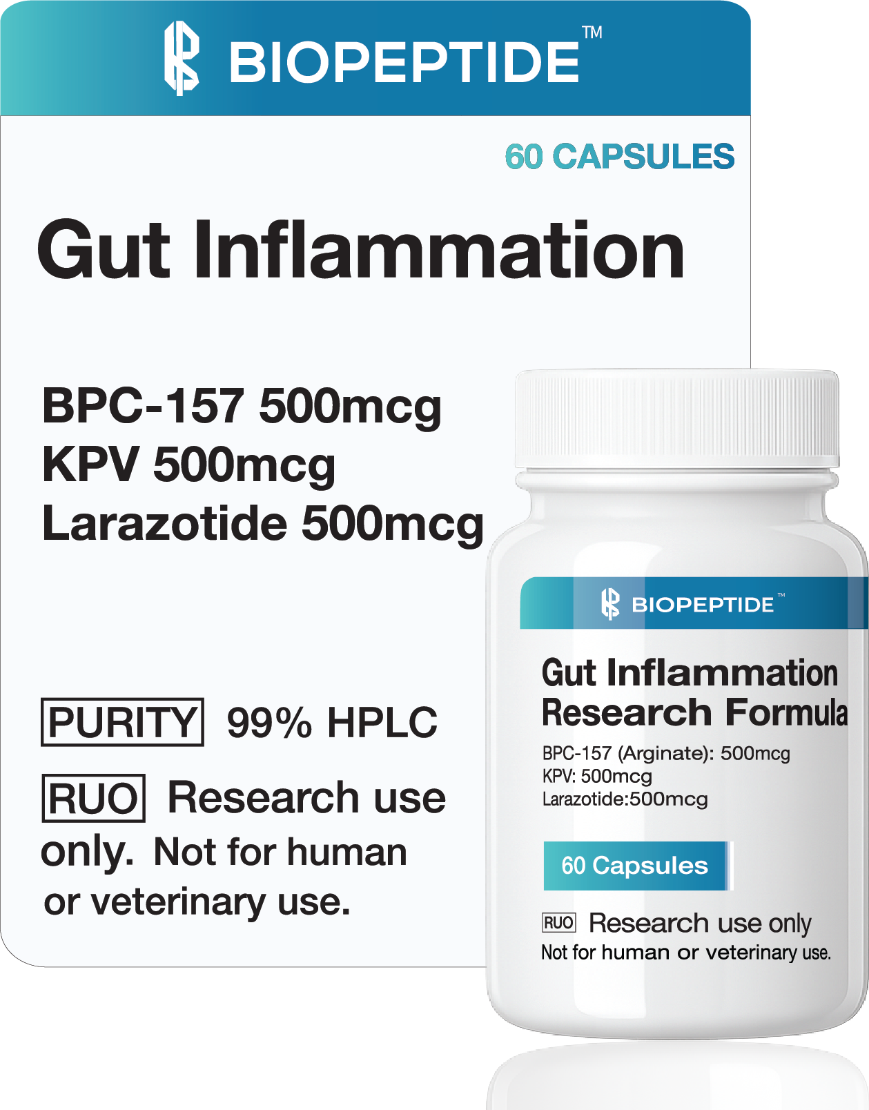 Gut Inflammation (60 Capsules) (Stable BPC-157 Arginate, KPV, Larazotide)